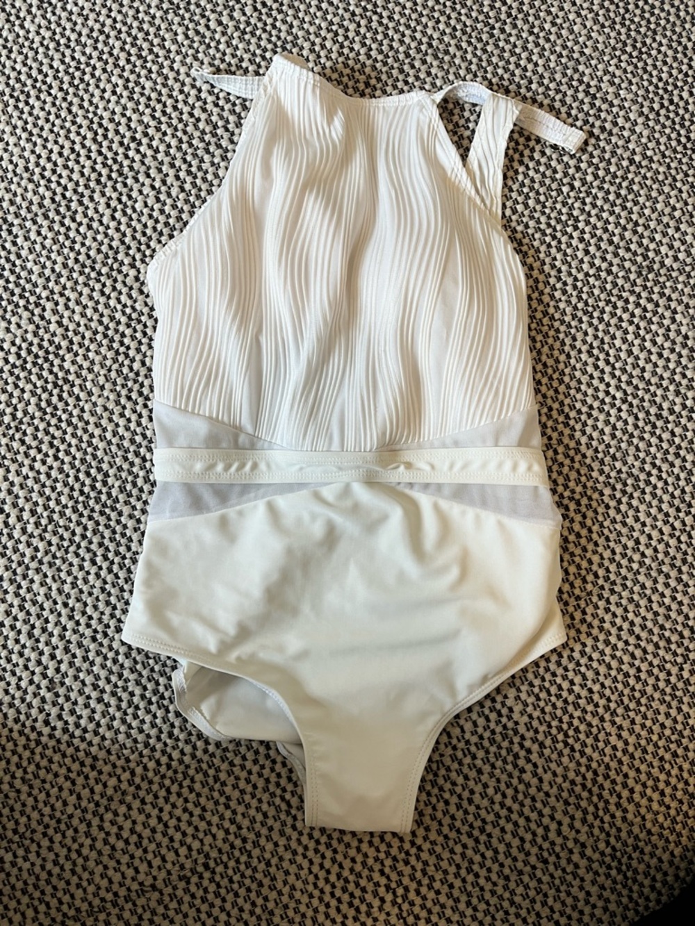 White Pleated One-Piece Halter Swimsuit